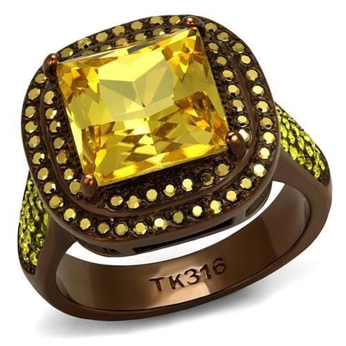 TK2677 - IP Coffee light Stainless Steel Ring with AAA Grade CZ in Topaz