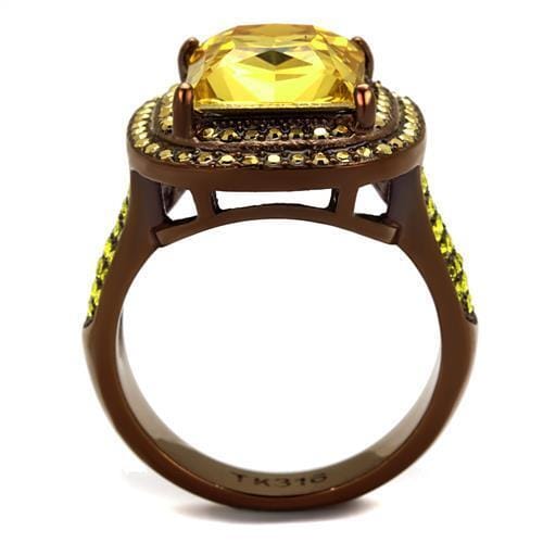 TK2677 - IP Coffee light Stainless Steel Ring with AAA Grade CZ in Topaz