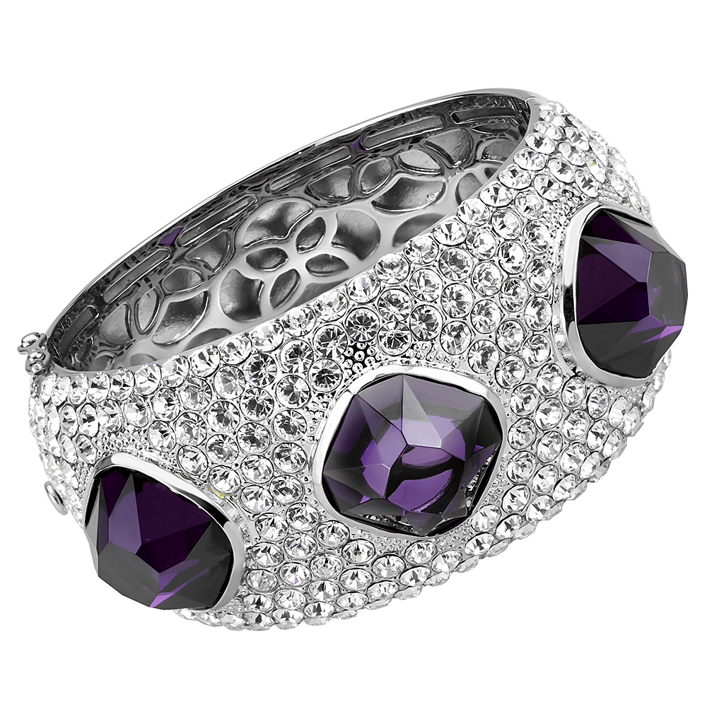 LO4330 - Rhodium Brass Bangle with AAA Grade CZ in Amethyst