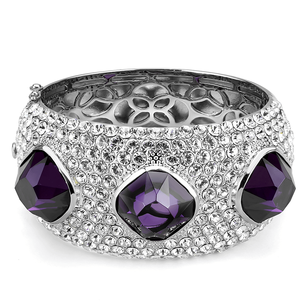 LO4330 - Rhodium Brass Bangle with AAA Grade CZ in Amethyst