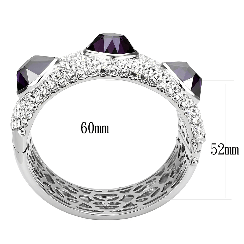 LO4330 - Rhodium Brass Bangle with AAA Grade CZ in Amethyst