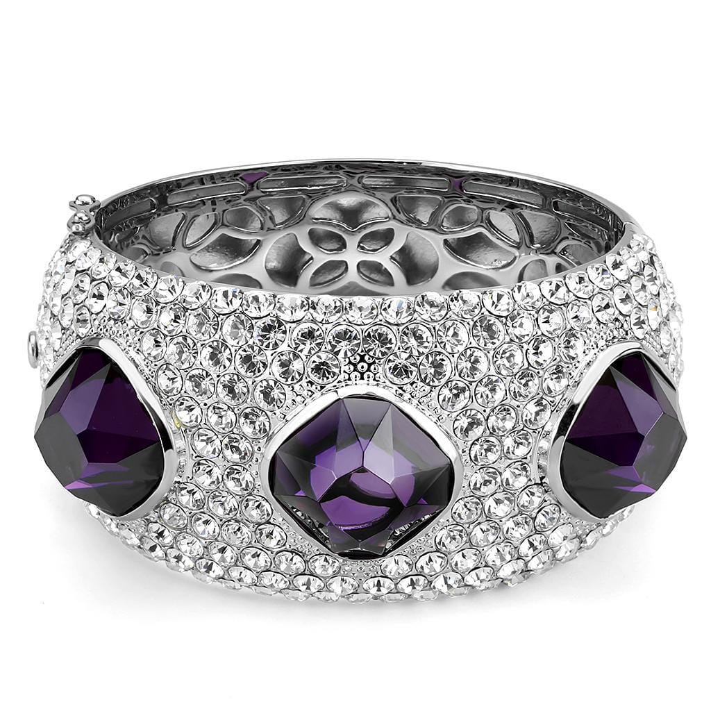 LO4330 - Rhodium Brass Bangle with AAA Grade CZ in Amethyst
