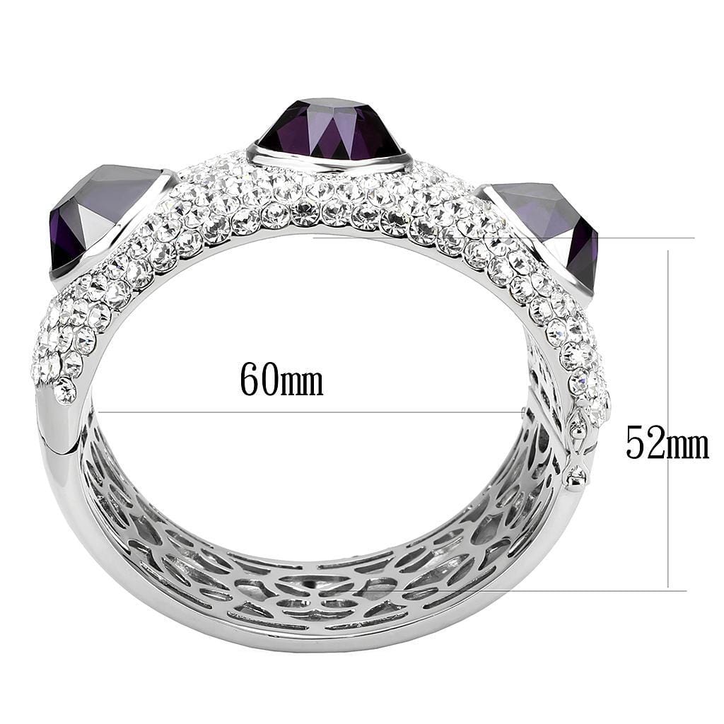LO4330 - Rhodium Brass Bangle with AAA Grade CZ in Amethyst