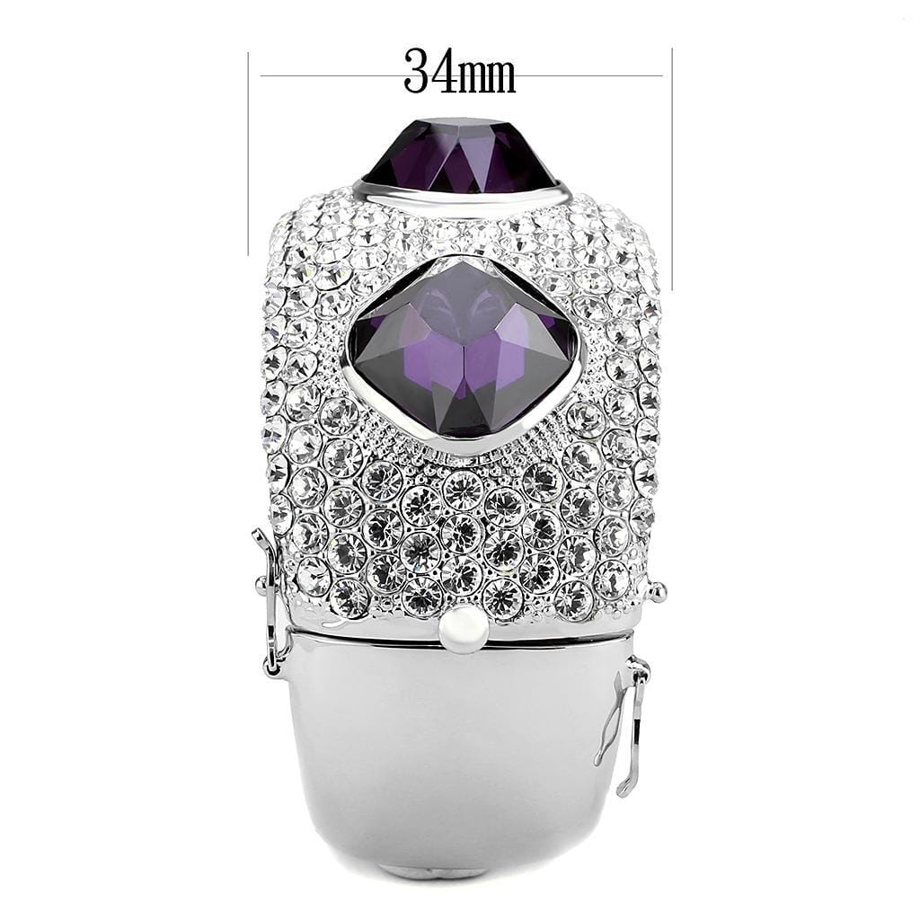 LO4330 - Rhodium Brass Bangle with AAA Grade CZ in Amethyst