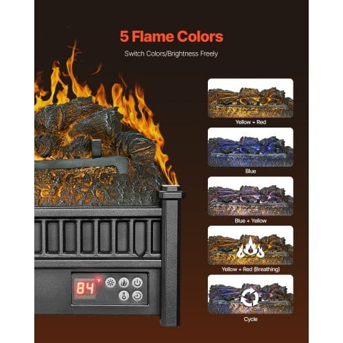 Electric Fireplace Log, 20 inch Fireplace Insert Log Heater, with Remote Controller, 5 Adjustable Flame Brightness, 24H Timer, Overheat Protection, Thermostat, for Home and Office Decor Black