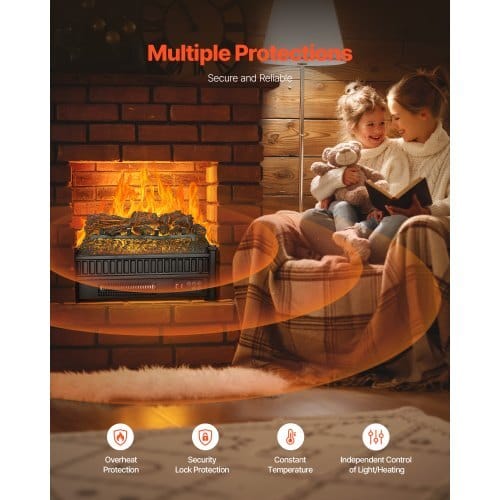 Electric Fireplace Log, 20 inch Fireplace Insert Log Heater, with Remote Controller, 5 Adjustable Flame Brightness, 24H Timer, Overheat Protection, Thermostat, for Home and Office Decor Black