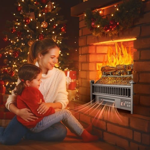 Electric Fireplace Log, 20 inch Fireplace Insert Log Heater, with Remote Controller, 5 Adjustable Flame Brightness, 24H Timer, Overheat Protection, Thermostat, for Home and Office Decor Black