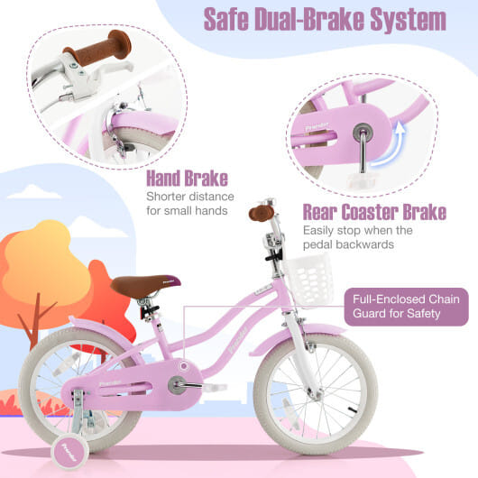 Costway 16'' Kids Bike Toddler Adjustable Bicycle with Training Wheel for 4-7 Years Old Purple - Color: Purple - Size: 16 inches