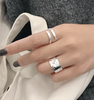 Classic Irregular Tinfoil Cross 925 Sterling Silver Adjustable Ring