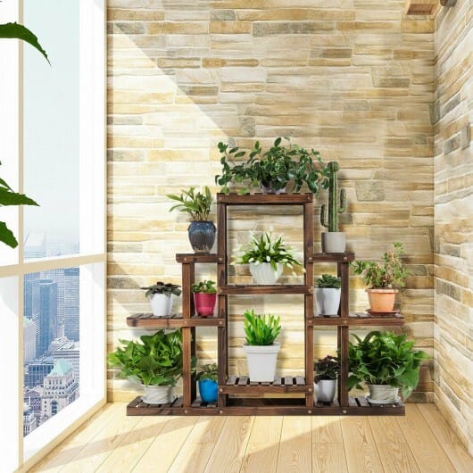 6-Tier Flower Wood Stand Plant Display Rack Storage Shelf - Color: Brown - Size: 6-Tier