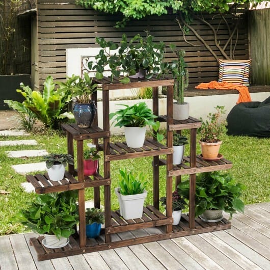 6-Tier Flower Wood Stand Plant Display Rack Storage Shelf - Color: Brown - Size: 6-Tier