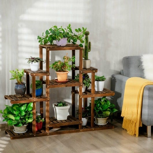 6-Tier Flower Wood Stand Plant Display Rack Storage Shelf - Color: Brown - Size: 6-Tier