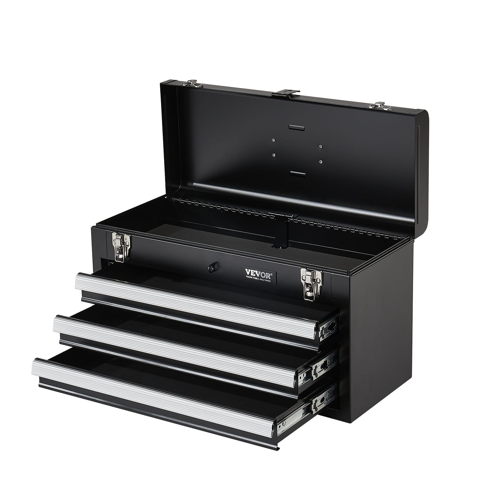 Metal Tool Box, 20.5-inch, Portable Metal Tool Box with 3 Drawers, Small Tool Chest with EVA Liners, Ball Bearing Slide Drawers Locking & Powder Coated Finish, Multi-Function Tool Organizer