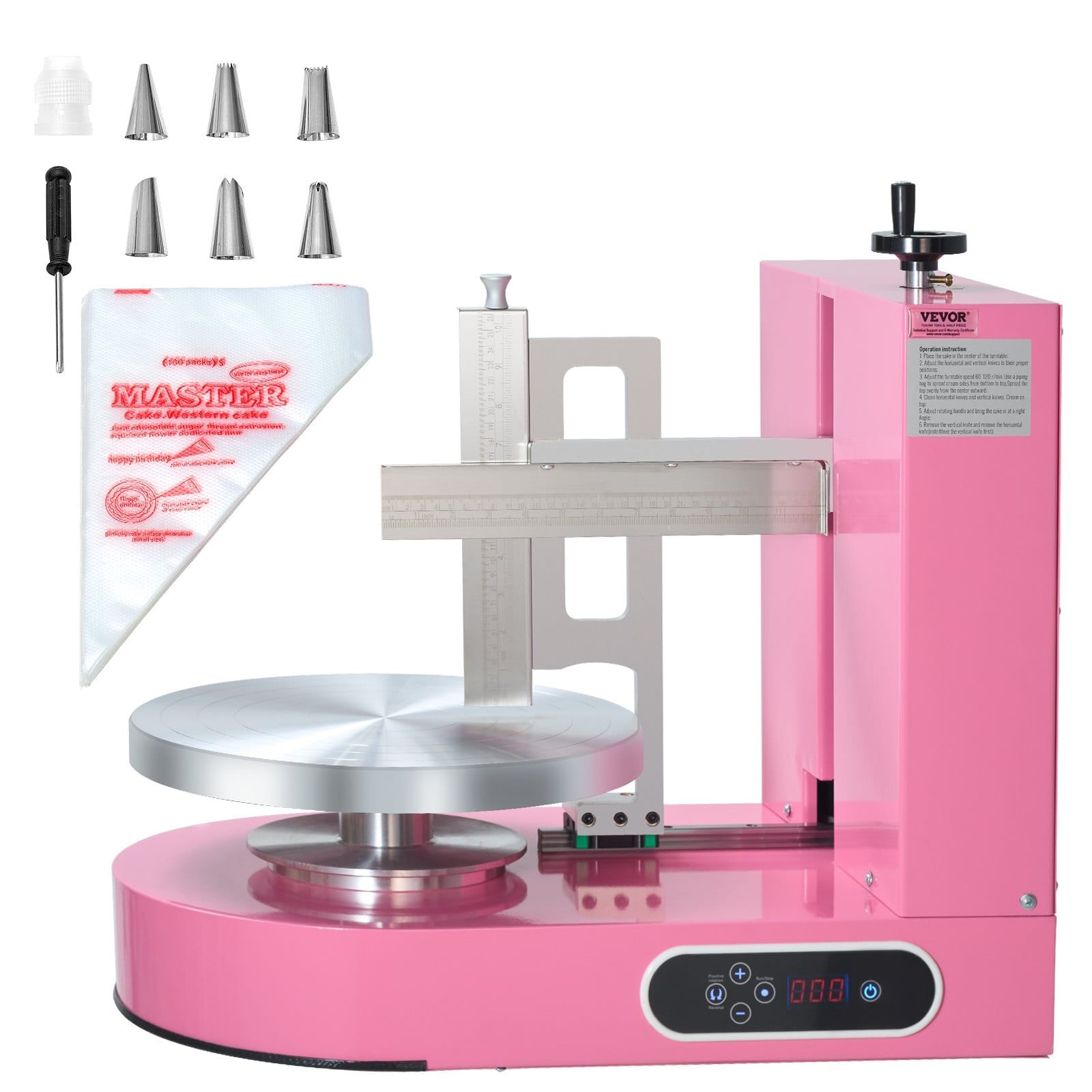 Cake Decorating Machine, Cake Cream Spreading Coating Smearing Machine, Low Noise Cake Frosting Machine, Turntable with Adjustable Scraper, for 6" to 14" Cake, 25-320RPM Rotating Speed, Pink