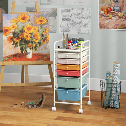 Costway 6 Drawers Rolling Storage Cart Organizer-Macaron - Color: Macaron