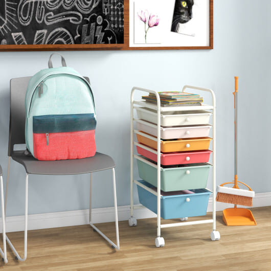 Costway 6 Drawers Rolling Storage Cart Organizer-Macaron - Color: Macaron