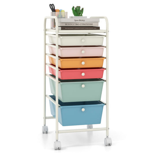 Costway 6 Drawers Rolling Storage Cart Organizer-Macaron - Color: Macaron