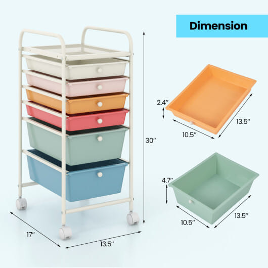 Costway 6 Drawers Rolling Storage Cart Organizer-Macaron - Color: Macaron