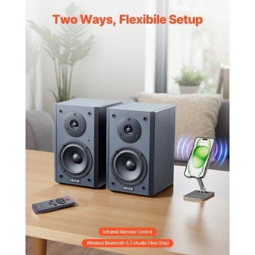 Powered Bookshelf Speakers, 20W x 2, Active Studio Monitor Speaker with 4 Inch Woofer, Adjustable Volume and Audio with Bluetooth Optical Connection, Wooden Enclosure, for Record Player PC TV