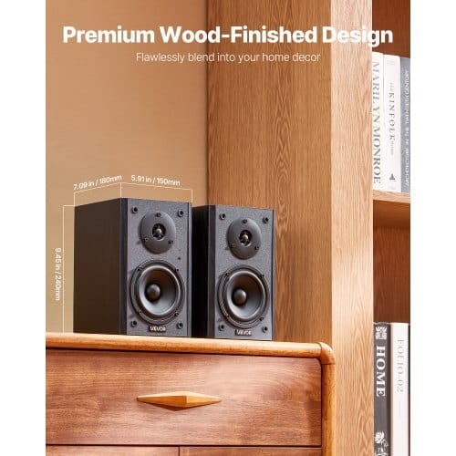 Powered Bookshelf Speakers, 20W x 2, Active Studio Monitor Speaker with 4 Inch Woofer, Adjustable Volume and Audio with Bluetooth Optical Connection, Wooden Enclosure, for Record Player PC TV