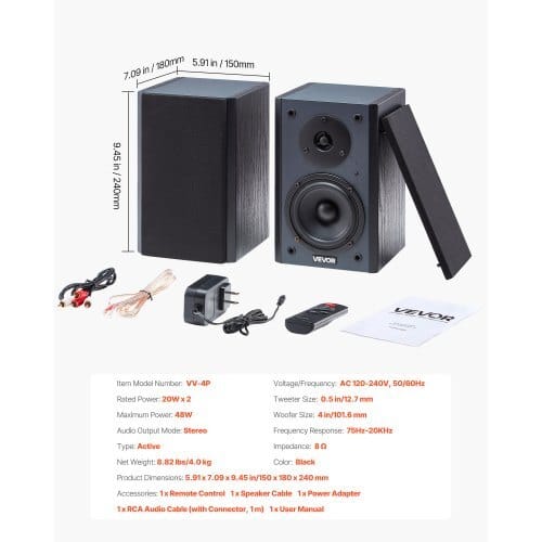 Powered Bookshelf Speakers, 20W x 2, Active Studio Monitor Speaker with 4 Inch Woofer, Adjustable Volume and Audio with Bluetooth Optical Connection, Wooden Enclosure, for Record Player PC TV
