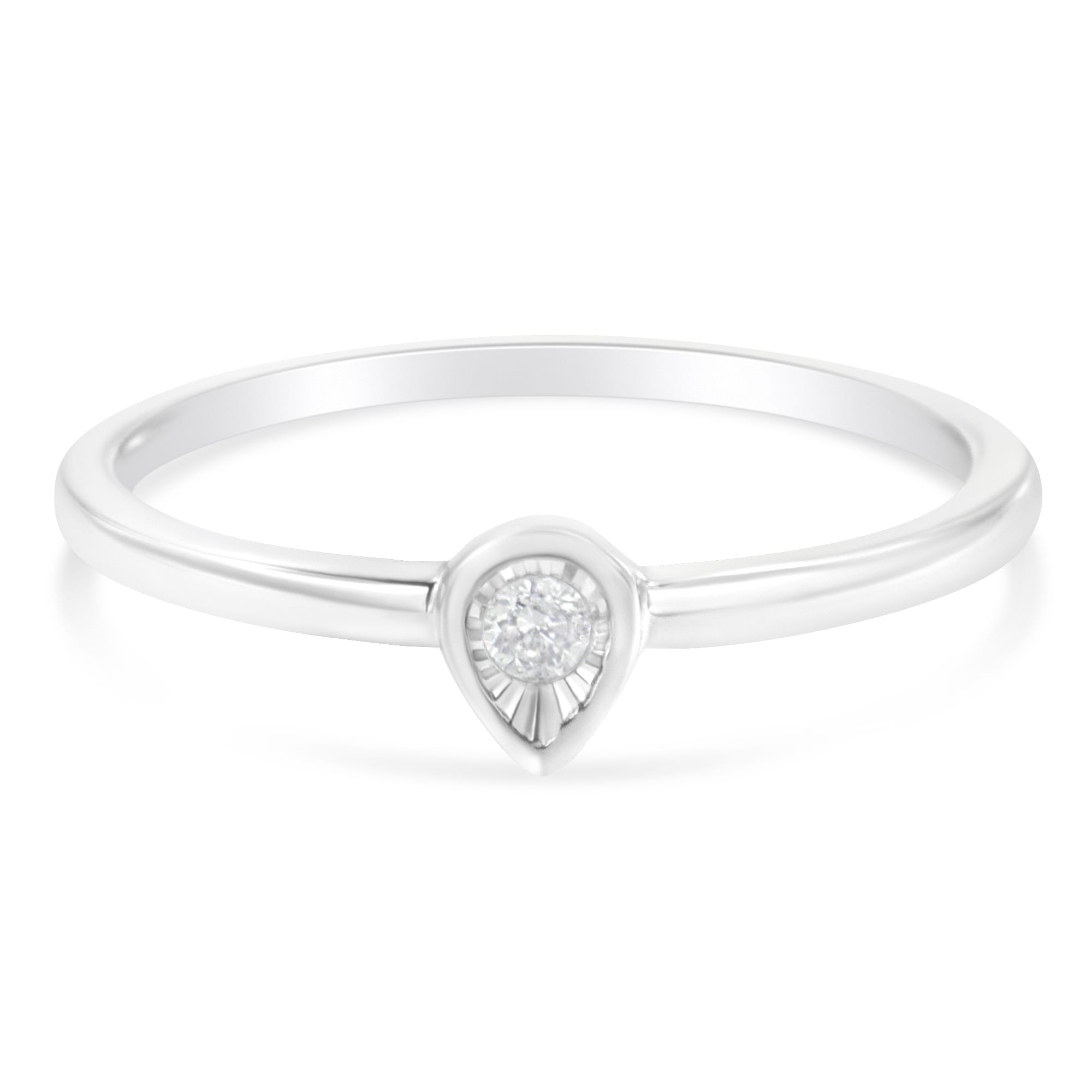 .925 Sterling Silver 1/20 Carat Diamond Teardrop Pear-Shaped Miracle Set Petite Fashion Promise Ring (J-K Color, I1-I2 Clarity) - Size 7