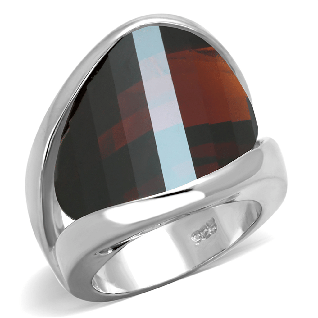 LOS834 - Rhodium 925 Sterling Silver Ring with AAA Grade CZ in Garnet