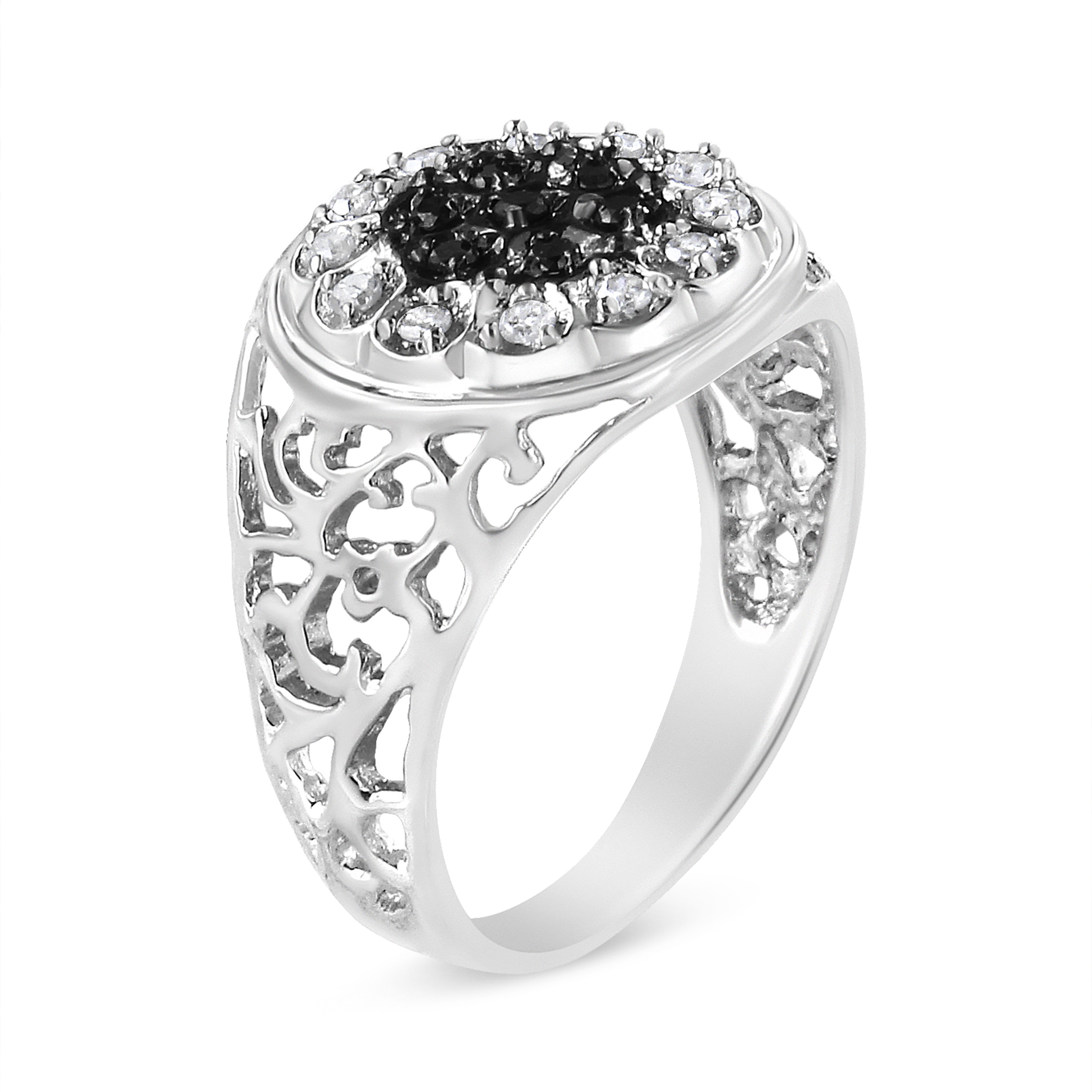.925 Sterling Silver 1/4 Cttw White and Black Treated Diamond Halo Cluster Ring for Men (I-J Color, I3 Clarity) - Size 11