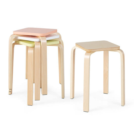 Set of 4 Colorful Square Stools with Anti-slip Felt Mats-Multicolor - Color: Multicolor