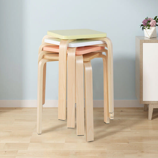 Set of 4 Colorful Square Stools with Anti-slip Felt Mats-Multicolor - Color: Multicolor