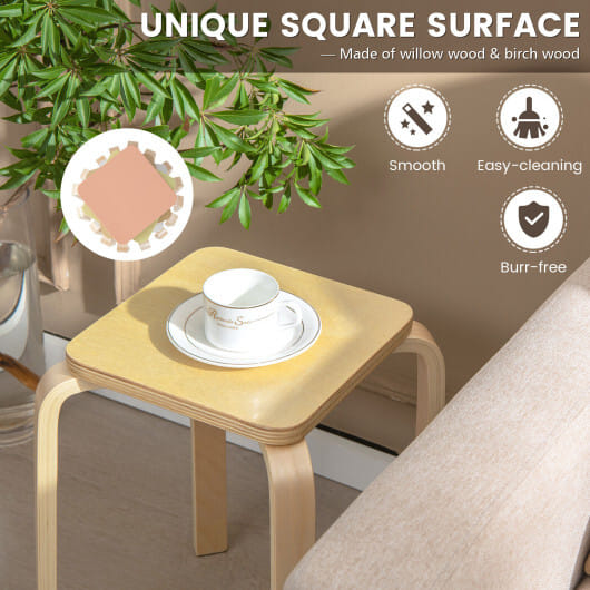 Set of 4 Colorful Square Stools with Anti-slip Felt Mats-Multicolor - Color: Multicolor