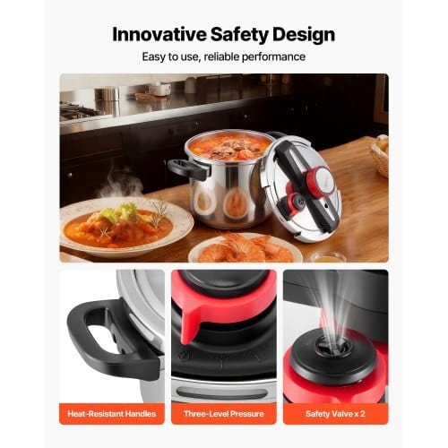 Pressure Cooker, 8Qt Pressure Cooker Stainless Steel, Pressures Canner with Steaming Rack, Tempered Glass Lid, Three Pressures Settings for Meat, Beans, Rice, Soup, Sauces, Cook up to 100 kPa