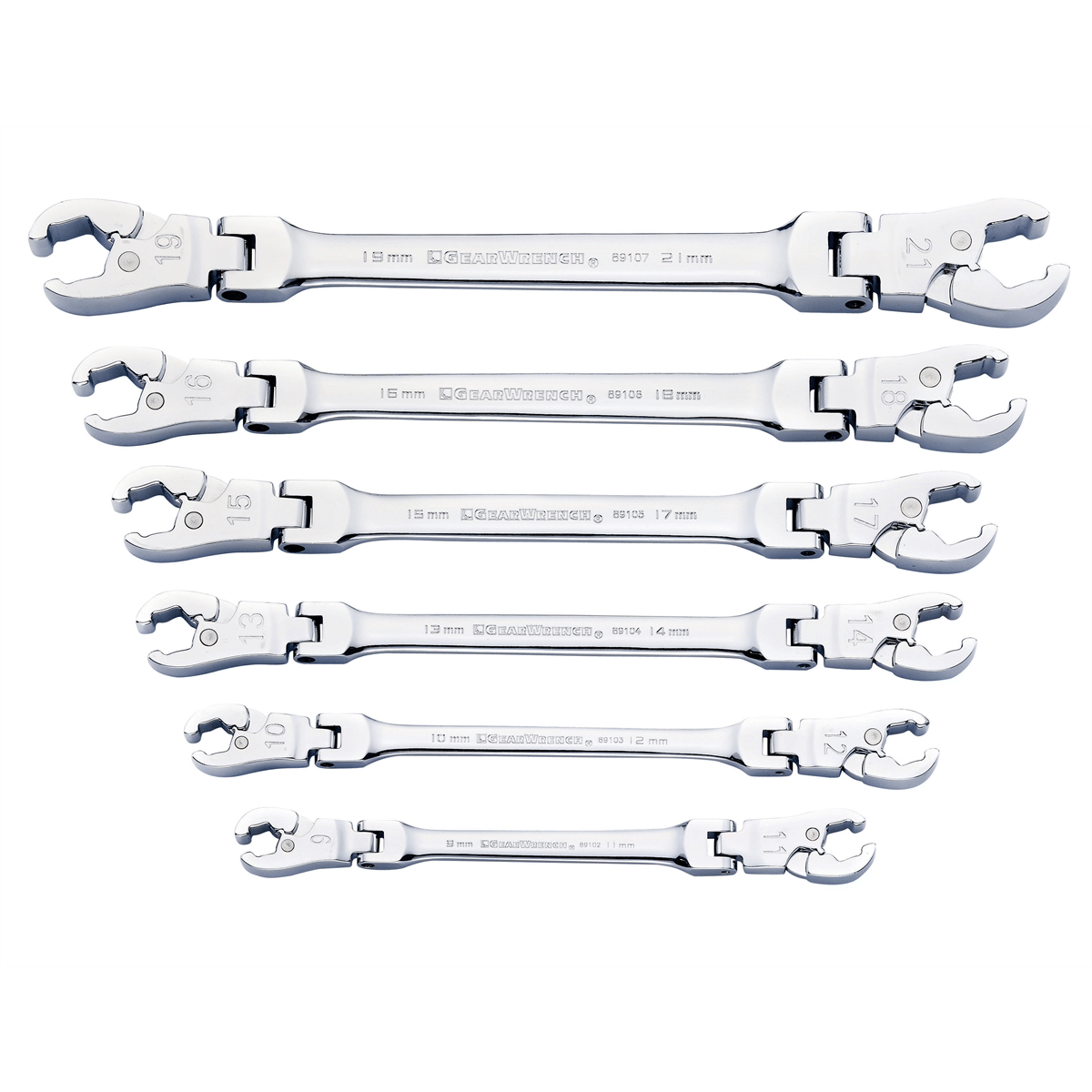 GearWrench 6 Piece Ratcheting Flex Head Flare Nut Metric Wrench Set