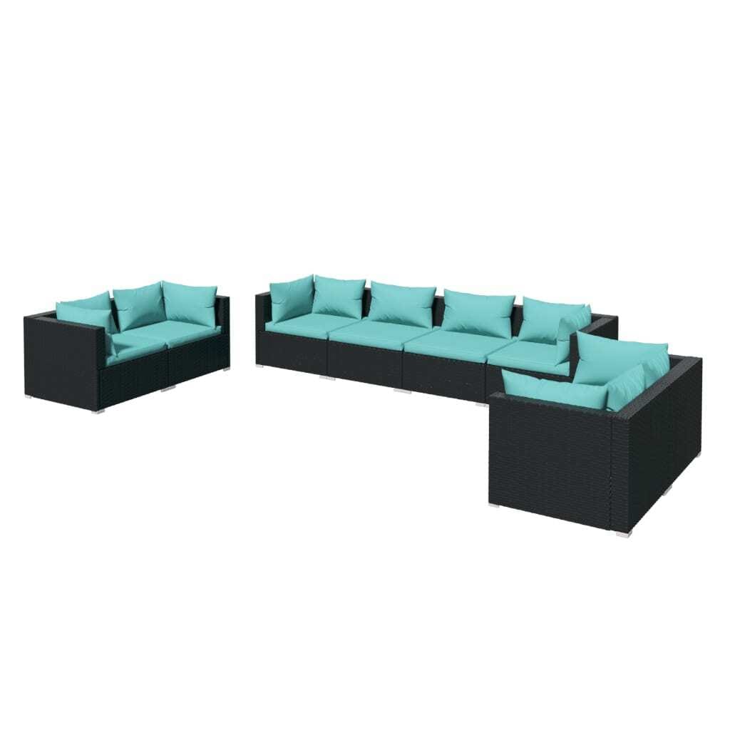 8 Piece Patio Lounge Set with Cushions Poly Rattan Black