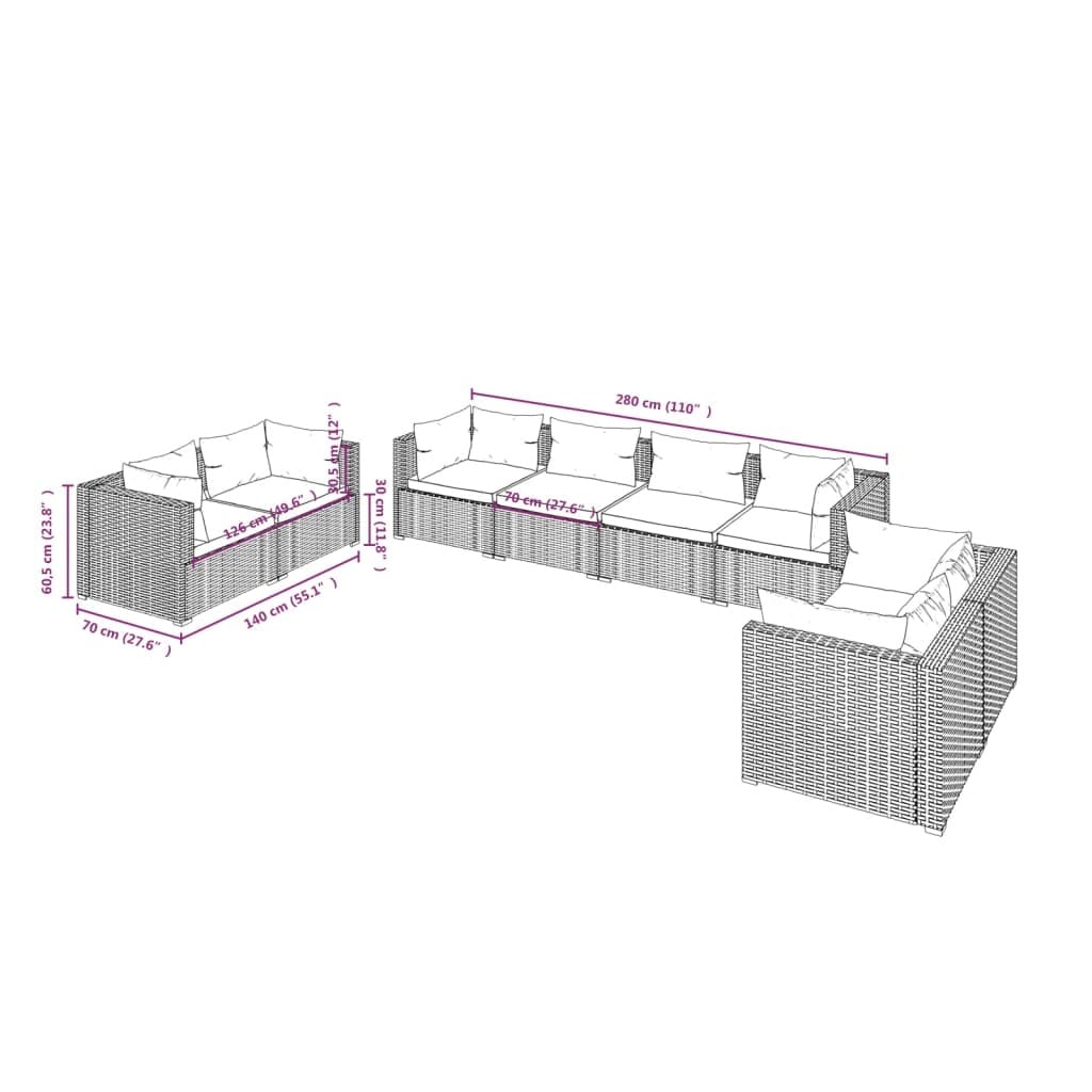 8 Piece Patio Lounge Set with Cushions Poly Rattan Black