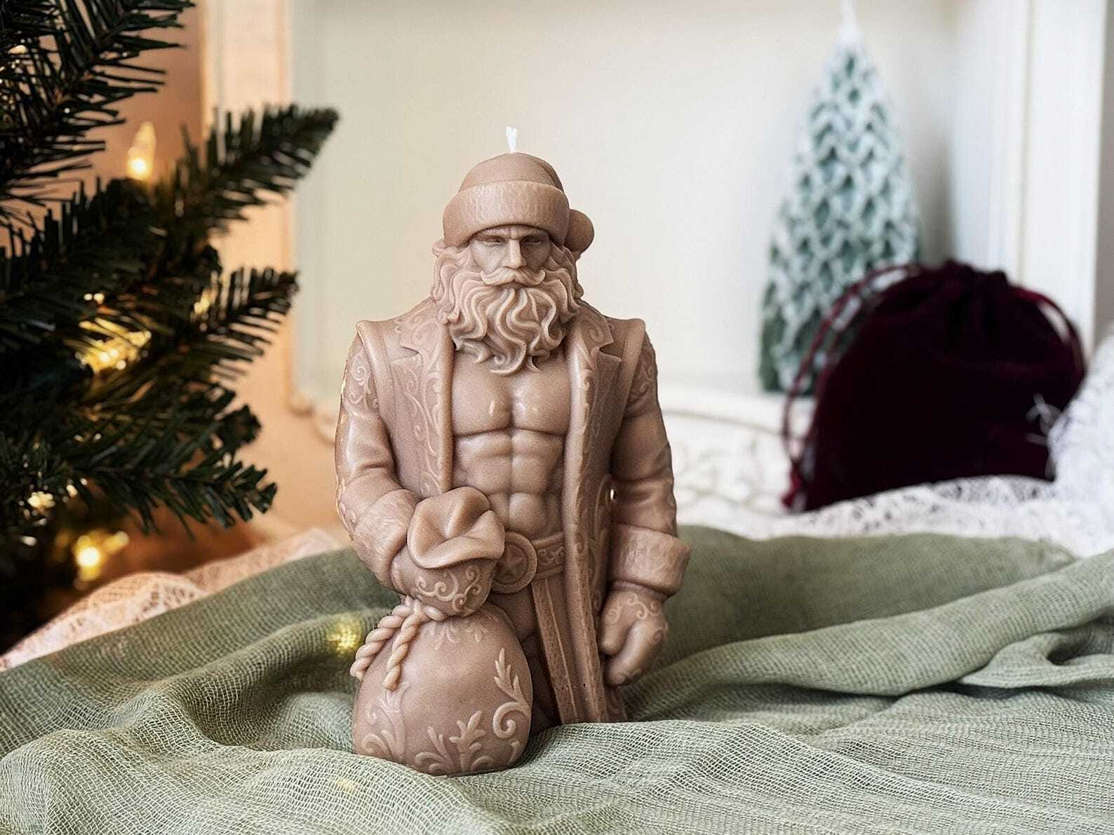 Funny Santa Candle | Muscular Santa Christmas Gift | Unique Holiday Decor for Him or Her | Funny Xmas Candle | Secret Santa Gift