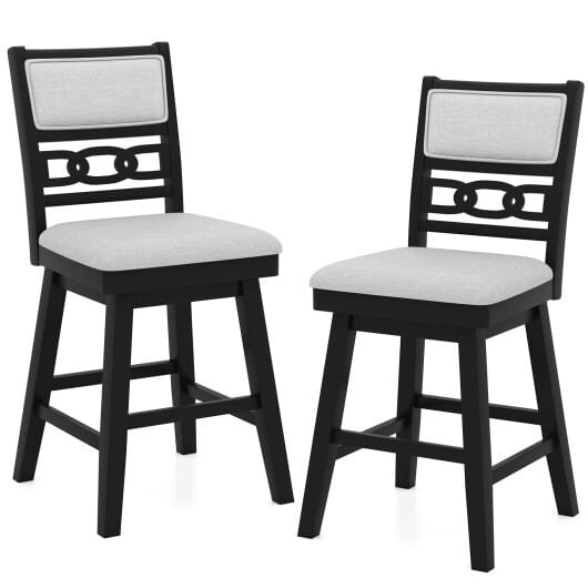 25 Inch Bar Stools Set of 2 with Upholstered Backrest and 360?° Rotation Seat-Black - Color: Black