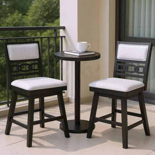 25 Inch Bar Stools Set of 2 with Upholstered Backrest and 360?° Rotation Seat-Black - Color: Black