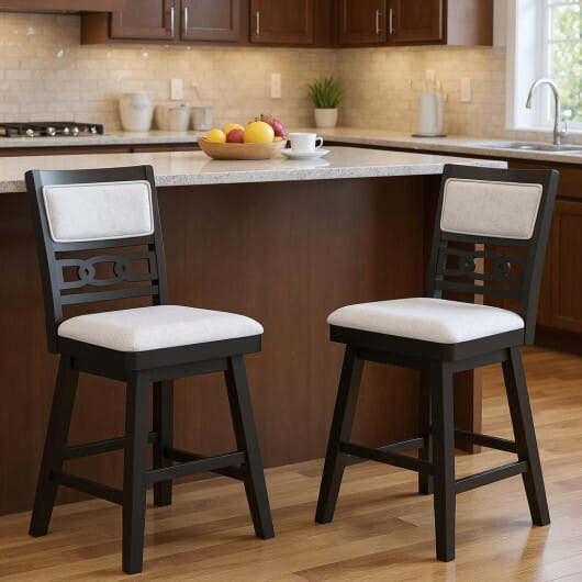 25 Inch Bar Stools Set of 2 with Upholstered Backrest and 360?° Rotation Seat-Black - Color: Black