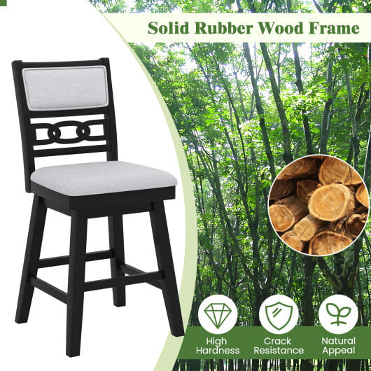 25 Inch Bar Stools Set of 2 with Upholstered Backrest and 360?° Rotation Seat-Black - Color: Black