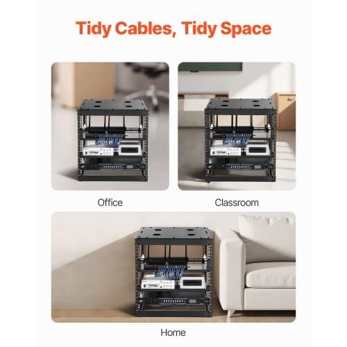 10U Open Frame Network Rack, 23 in Depth, Wall Mounted or Floor Standing Server Rack, Heavy Duty 4 Post, with Vented Shelves & Mounting Hardware, Holds All Your Networking IT Equipment AV Gear