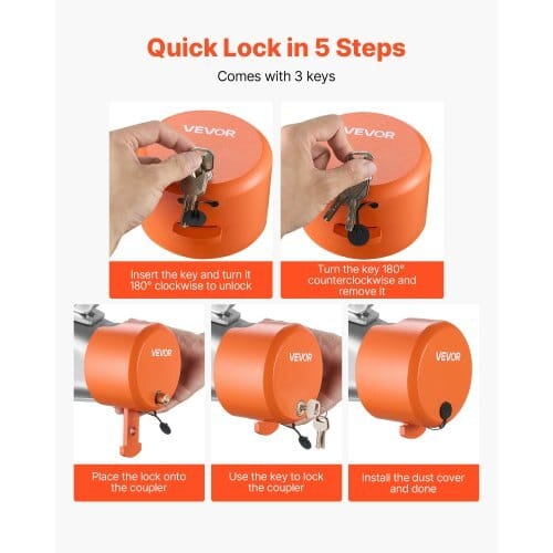 Trailer Lock, Fits 1-7/8, 2 & 2-5/16-Inch Straight Tongue Ball Couplers, Heavy Duty Hitch Lock with 4 Keys Secures Security Chains, Anti-Theft RV Trailer Locks for RV, Trailer, Boat