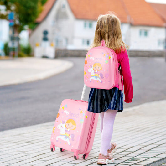 2 PCS Kid Luggage Set With Spinner Wheels for Children Boys Girls-Pink - Color: Pink