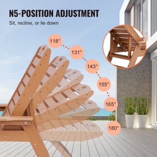 Chaise Lounge Chair, 400 lbs Weight Capacity, 6 Positions Adjustable Patio Lounge Chair, Outdoor HDPE Lounge Chair with Backrest & Cup Holder, for Pool Poolside Deck Backyard Lawn, Brown