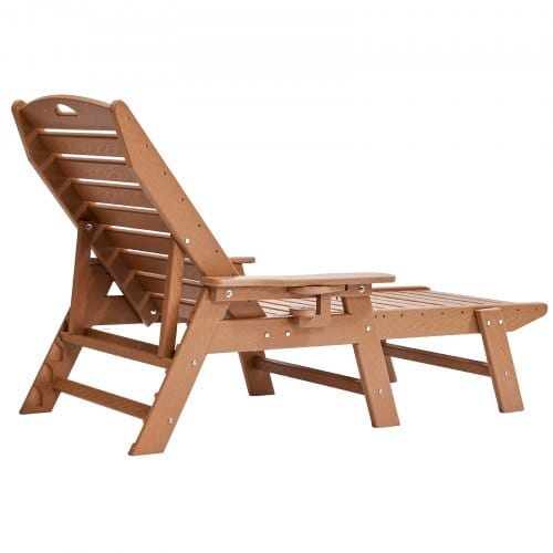 Chaise Lounge Chair, 400 lbs Weight Capacity, 6 Positions Adjustable Patio Lounge Chair, Outdoor HDPE Lounge Chair with Backrest & Cup Holder, for Pool Poolside Deck Backyard Lawn, Brown