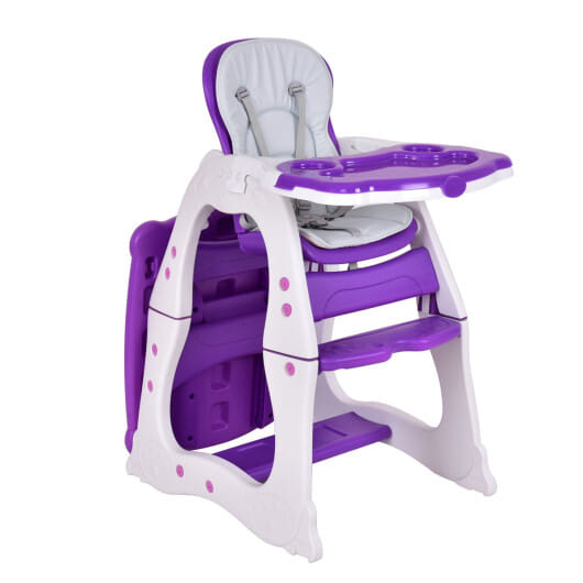 3 in 1 Infant Table and Chair Set Baby High Chair-Purple - Color: Purple