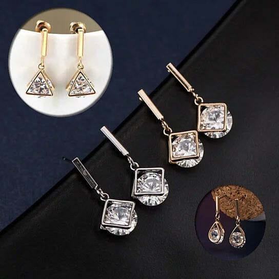 Style: Triangle,Color: Silver - Charmed Earrings With 2ct CZ In Gold And Silver
