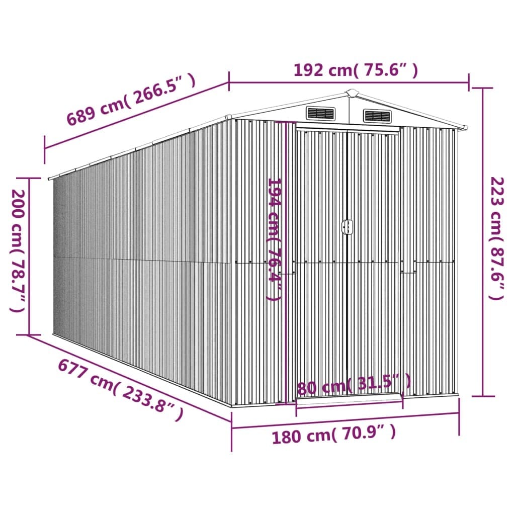 Garden Shed Dark Brown 75.6"x271.3"x87.8" Galvanized Steel