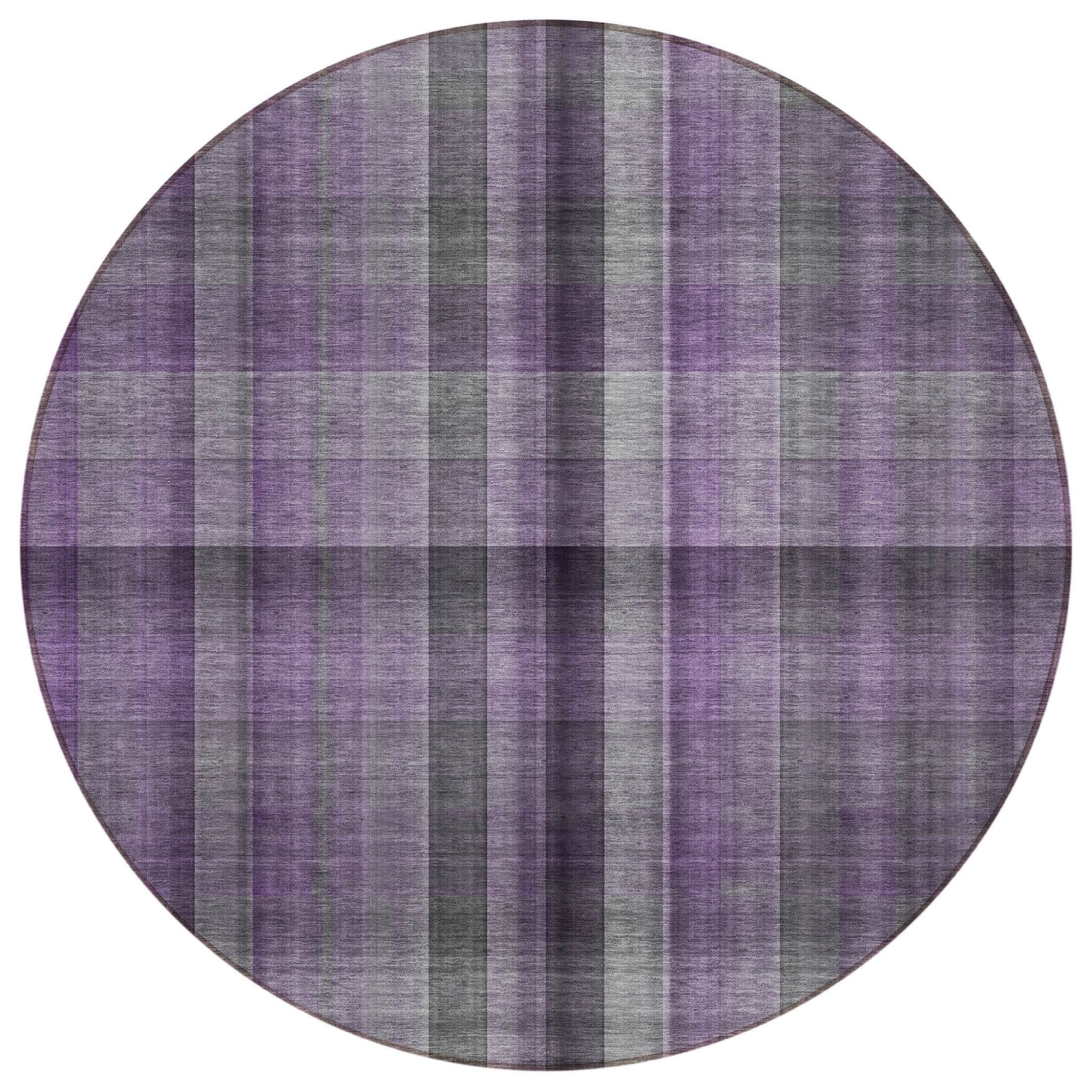 8' Round Purple Round Plaid Washable Non Skid Indoor Outdoor Area Rug