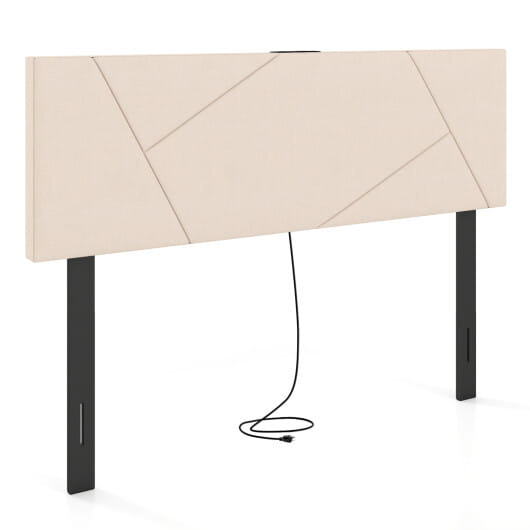 Headboard for Full Size Bed and Queen Geometric Upholstered Head Board-Beige - Color: Beige